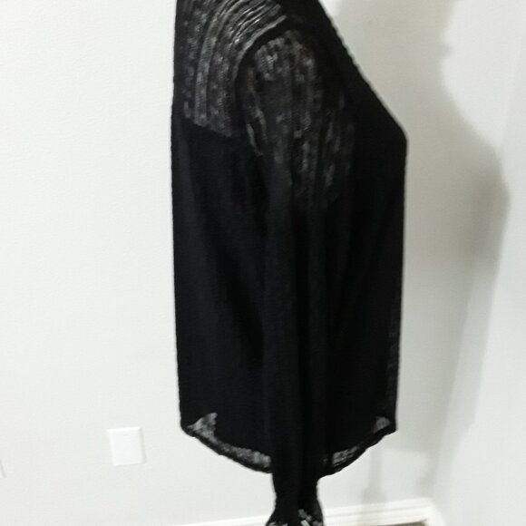 Adrianna Papell lovely dark black sheer neckline long sleeve top size M - Picture 6 of 11